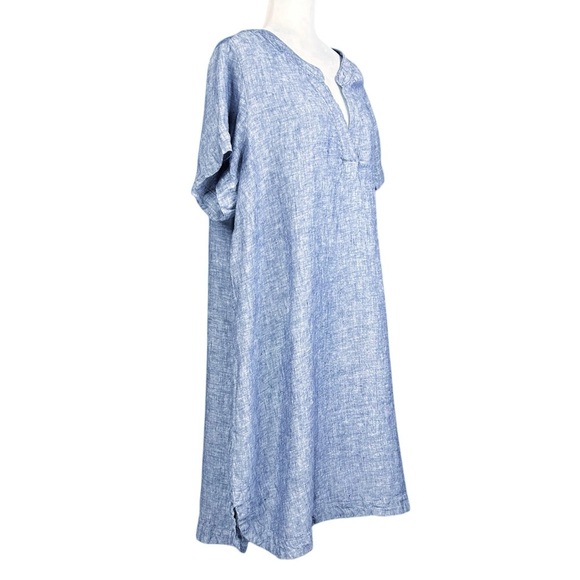 TAHARI 2X Linen Short Sleeve Dress Split Neck Pop Over - Picture 5 of 10